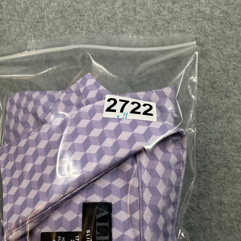 Alfani Slim Fit Purple Geometric Dress Shirt 17-17.5x36-37 (XL) Stretch - Picture 7 of 7